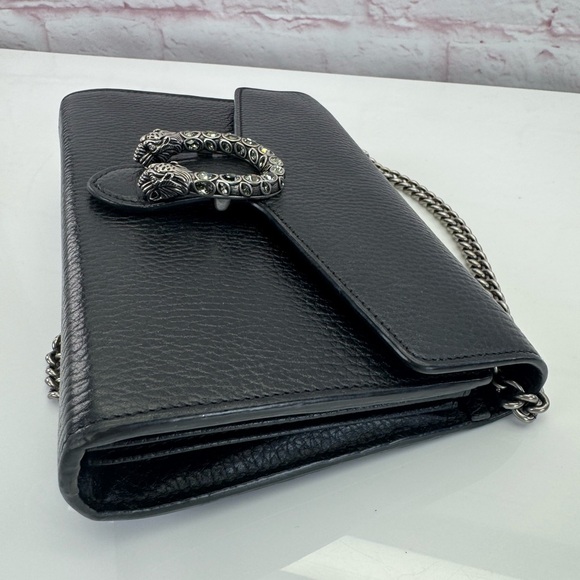 Gucci Black Pebbled Leather Dionysus Mini Wallet On Chain Bag - Picture 7 of 16